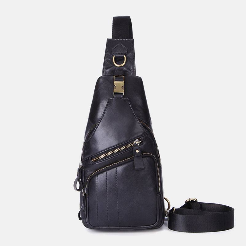 Miesten Aito Nahka Retro Business Rento Yksivärinen Olkalaukku Crossbody Laukku Rintalaukku