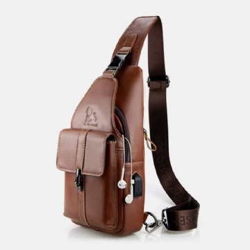 Miesten Aito Nahka Usb-lataus Retro Rento Lehmännahkainen Rintalaukku Sling Bag Crossbody Laukku