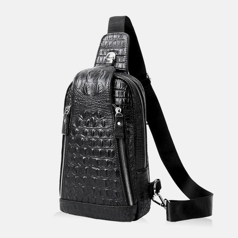 Miesten Aitoa Nahkaa Krokotiilikuvioinen Suuri Kapasiteetti Vintage 6.5 Tuuman Rintalaukut Crossbody Laukku Olkalaukku