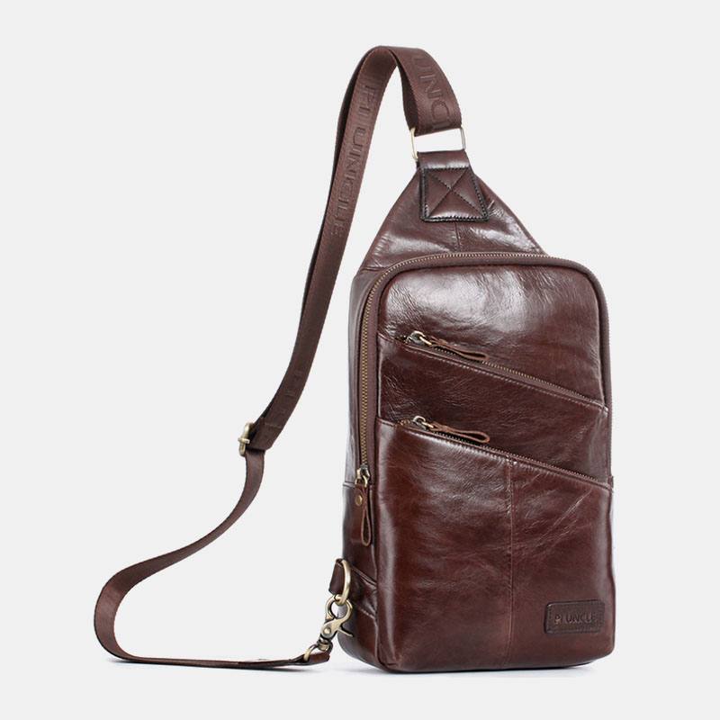 Miesten Aitoa Nahkaa Rento Solid Business Crossbody Laukku Olkalaukku Rintalaukku