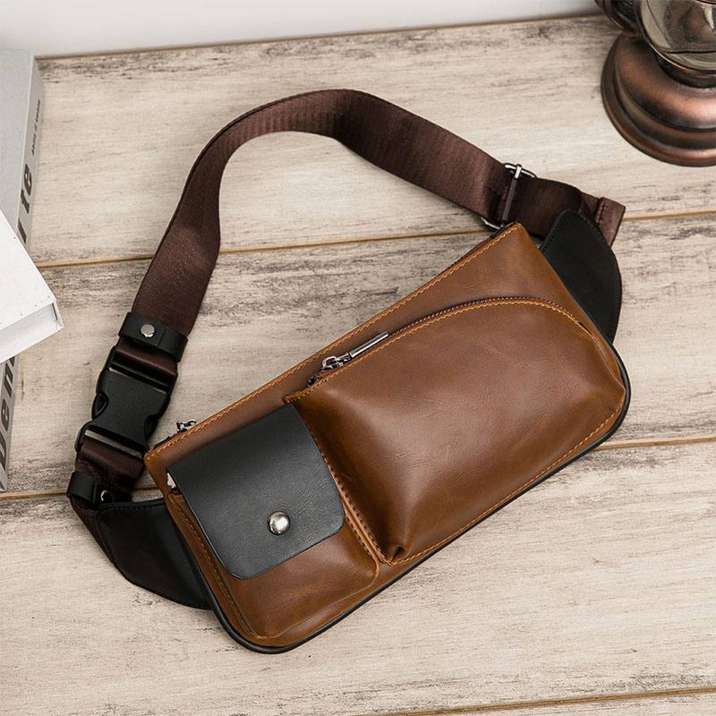 Miesten Keinonahkainen Retro Business Rento Multi-carry Vyötärölaukku Rintalaukku Sling Bag