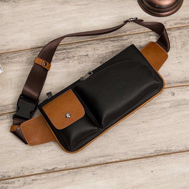 Miesten Keinonahkainen Retro Business Rento Multi-carry Vyötärölaukku Rintalaukku Sling Bag