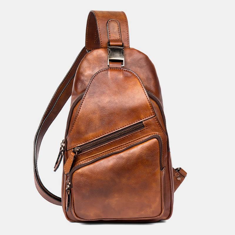 Miesten Monitoimiset Hieronnan Väriset Kulutusta Kestävät Rintalaukut Vintage Pu-nahasta Suuren Kapasiteetin Crossbody-laukut