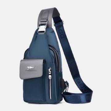 Miesten Oxford Usb-lataus Kuulokeaukko Design Rintalaukku Monitoiminen Multi-pocket Vedenpitävä Crossbody Olkalaukku