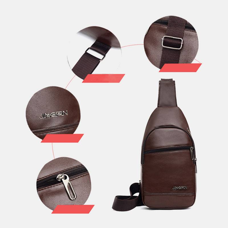 Miesten Pu-nahkainen Kuulokeaukko Multi-carry Vedenpitävä Crossbody Bag Rintalaukku Sling Bag