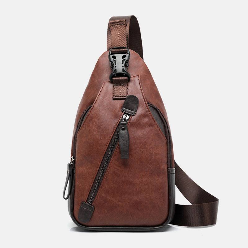 Miesten Pu-nahkainen Multi-pocket Vedenpitävä Rento Crossbody-laukku Rintalaukku Sling Bag