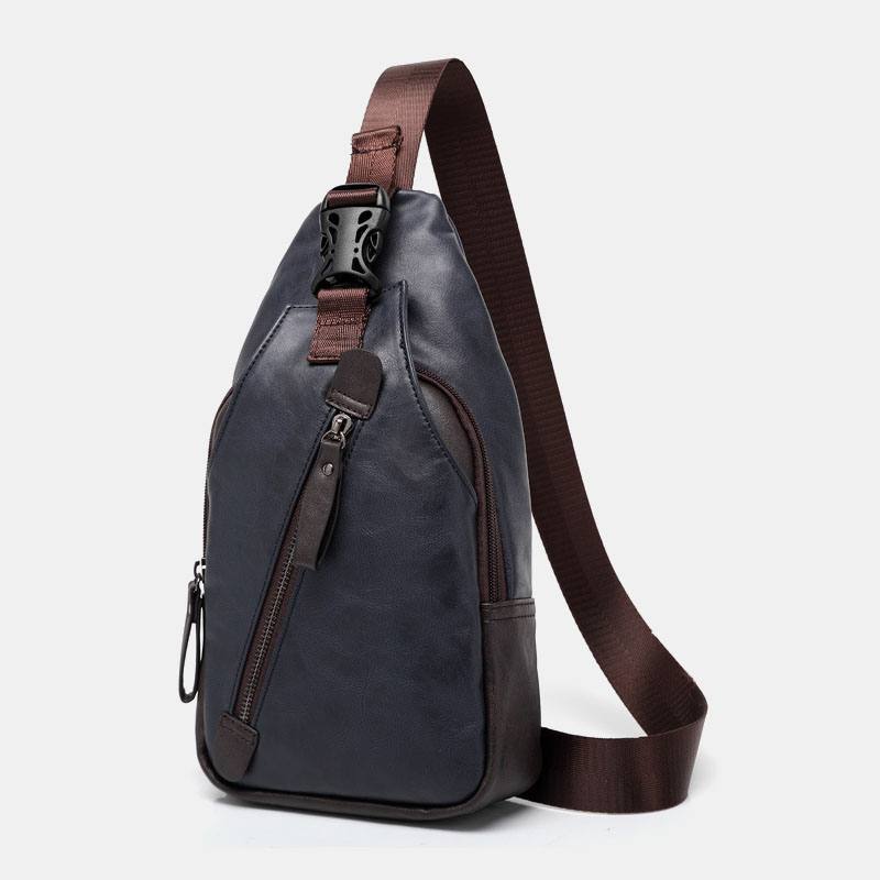 Miesten Pu-nahkainen Multi-pocket Vedenpitävä Rento Crossbody-laukku Rintalaukku Sling Bag