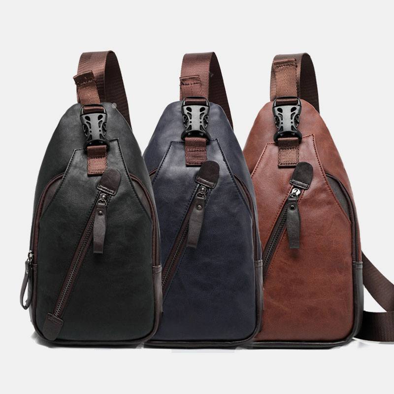 Miesten Pu-nahkainen Multi-pocket Vedenpitävä Rento Crossbody-laukku Rintalaukku Sling Bag