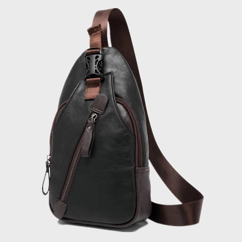 Miesten Pu-nahkainen Multi-pocket Vedenpitävä Rento Crossbody-laukku Rintalaukku Sling Bag