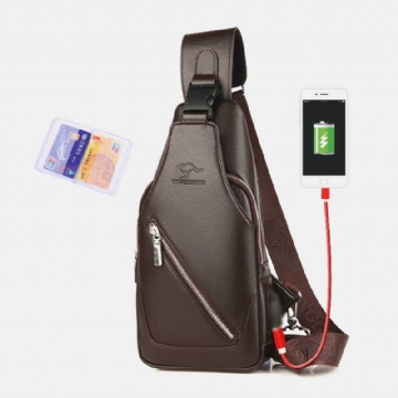 Miesten Pu-nahkainen Usb-lataus Vedenpitävä Kuulokeaukko Business Crossbody Bag Rintalaukku Sling Bag