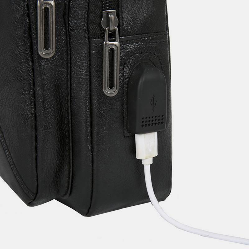 Miesten Vintage Usb-lataussuunnittelu Monitaskuinen Rintalaukku Suurikapasiteettinen Kulutusta Kestävä Crossbody Olkalaukku