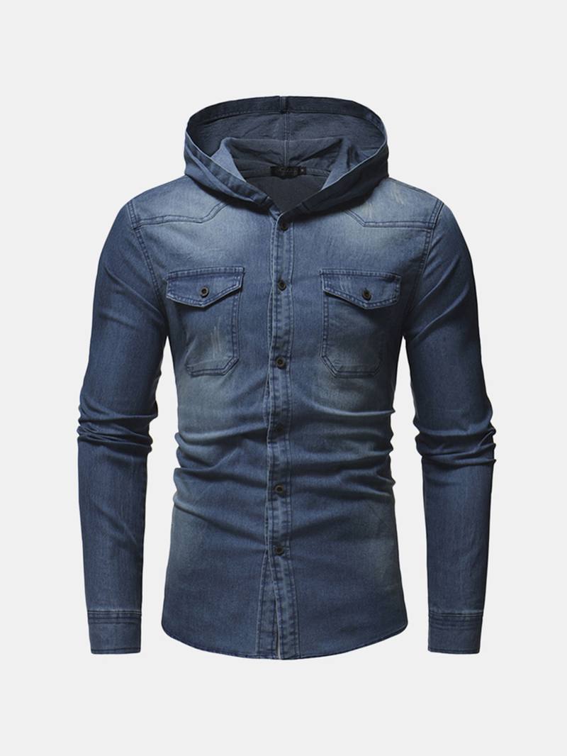 Miesten Denim Rintatasku Puuvilla Rento Hupullinen Paitatakki