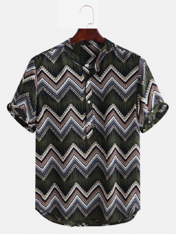 Miesten Etninen Chevron Painatus Lyhythihainen Rento Loose Henley Paidat Paidat