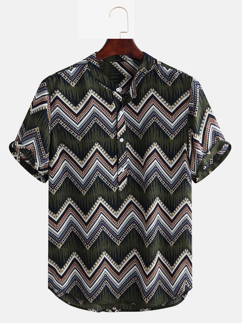 Miesten Etninen Chevron Painatus Lyhythihainen Rento Loose Henley Paidat Paidat