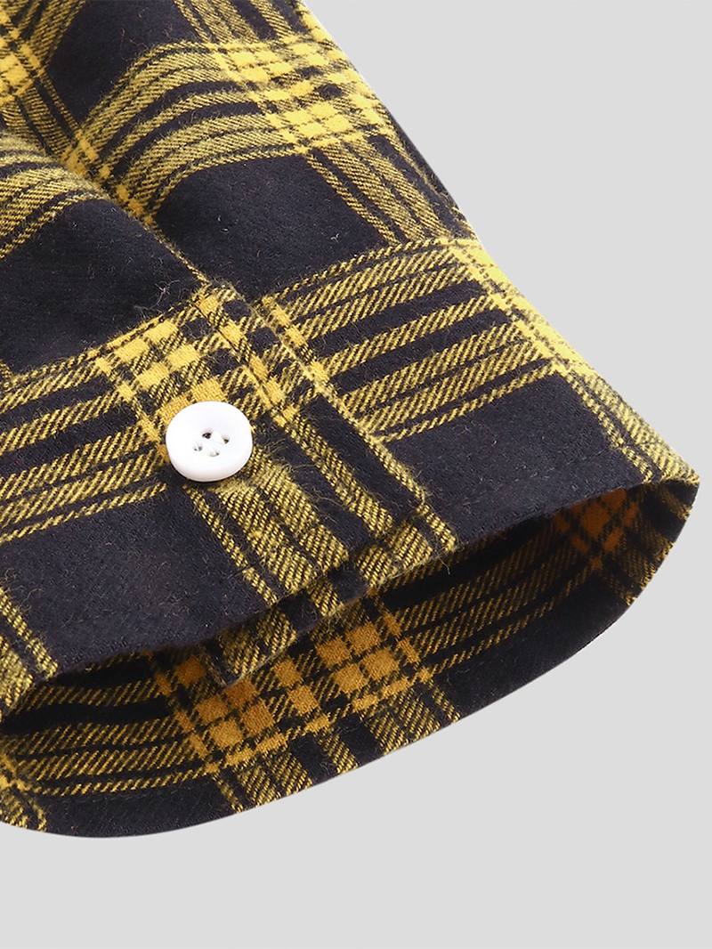 Miesten Puuvilla Spliced Plaid Patch Pocket Pitkähihaiset Vapaa-ajan Paidat