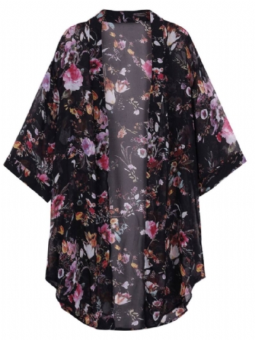 Bohemian Naisten Floral Chiffon Bikini Smock Sheer Cardigan