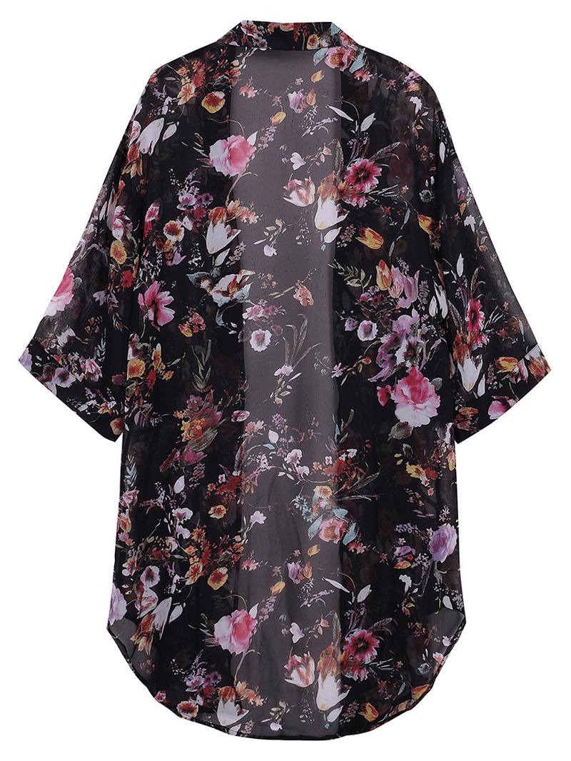 Bohemian Naisten Floral Chiffon Bikini Smock Sheer Cardigan