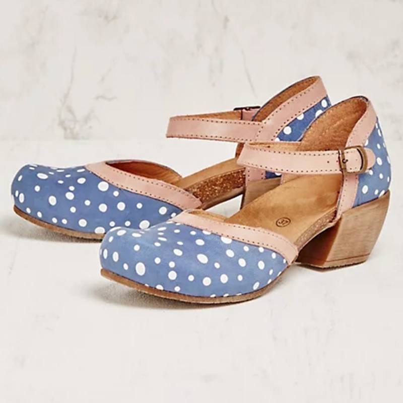 Naisten Polka Dot Pyöreä Toe Nilkkahihna Block Heel Rento Heels Pumput