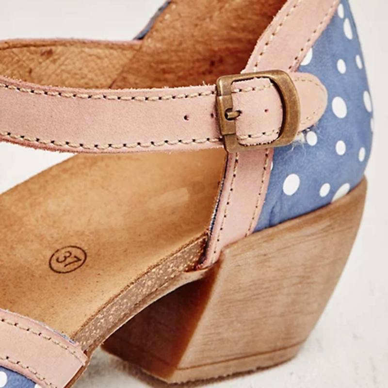 Naisten Polka Dot Pyöreä Toe Nilkkahihna Block Heel Rento Heels Pumput