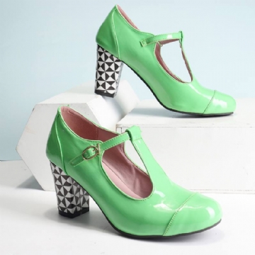 Naisten T-strap Geometric Graphic Chunky Heel Cutout Rennot Korkokengät