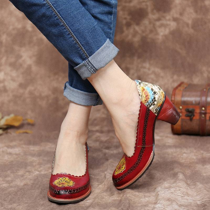 Retro Flower Aitoa Nahkaa Sequin Heel Pumps