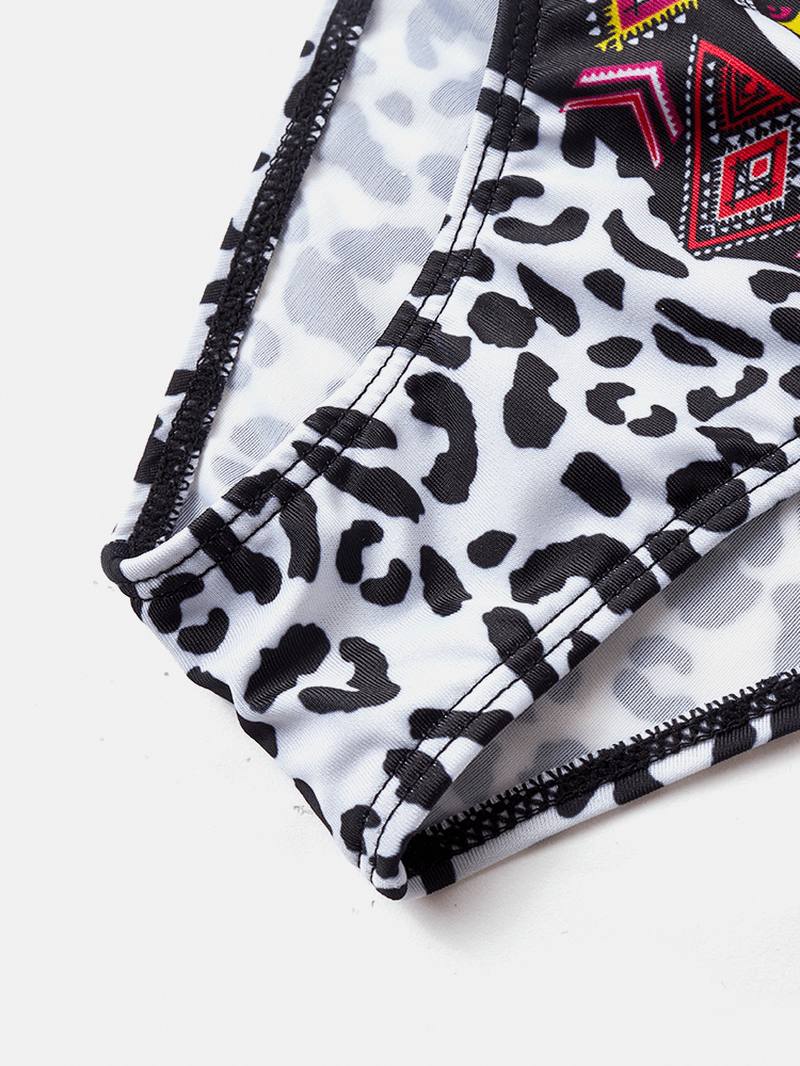 Naisten Leopard Patchwork Etninen Painatusti Riimunauha Bikinit Selkänojattomat Uimahousut