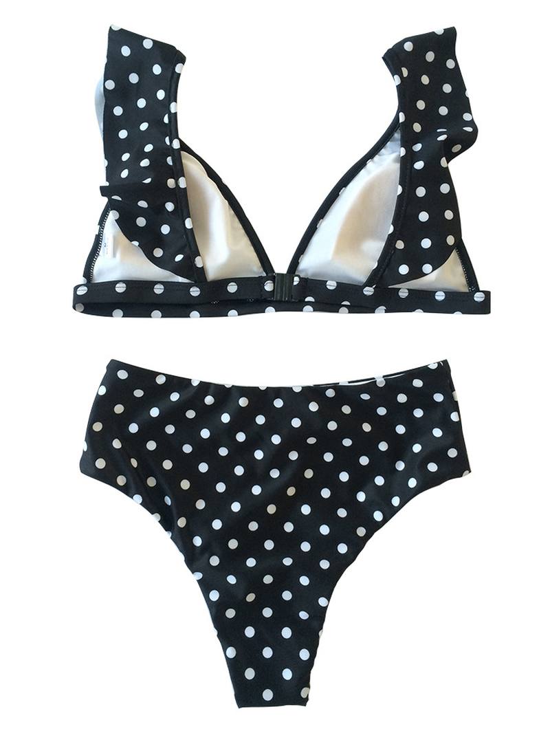 Polka Dot Röyhelöt Pehmustetut Topit Korkeavyötäröinen Alareuna Bikinisetti