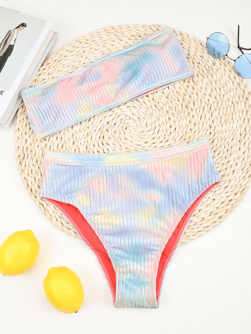 Solmio Dye Painatus Ribbed Wireless Bandeau High Waist Bikinit