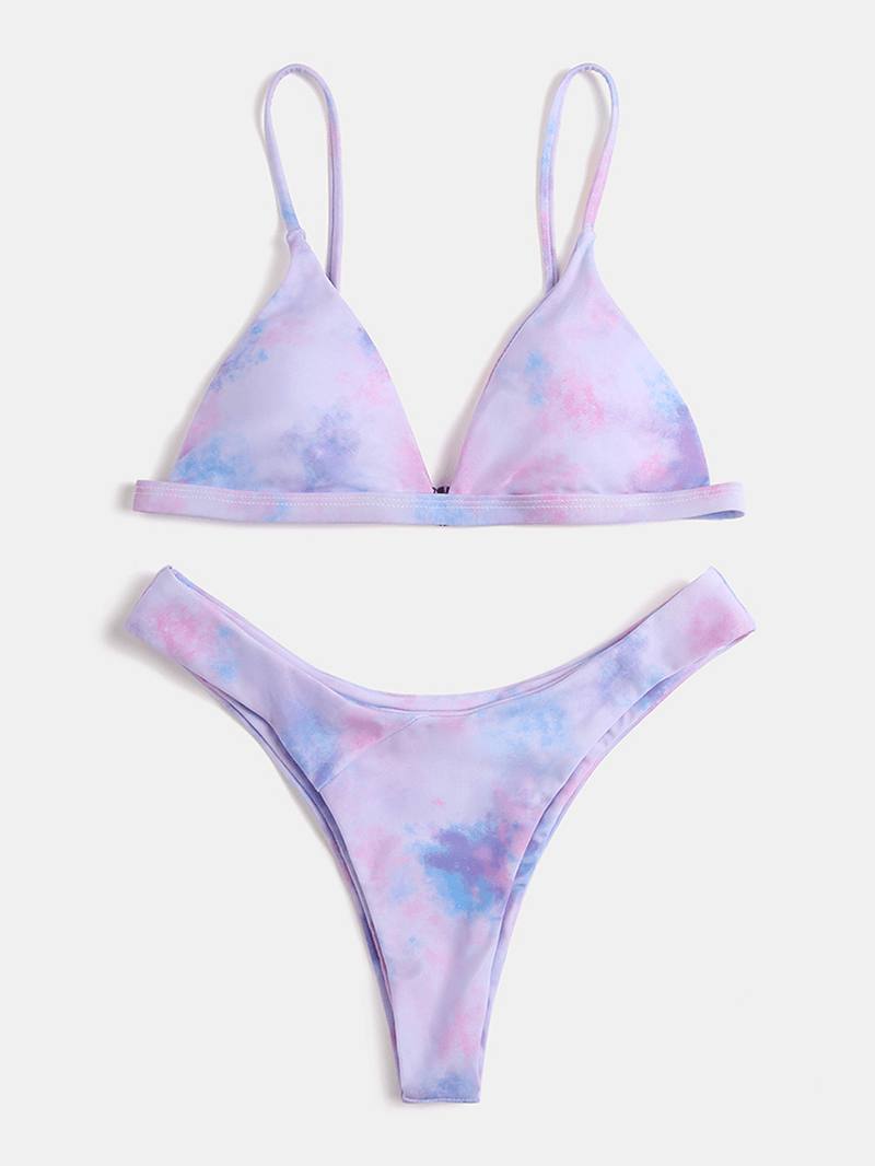 Tie Dye Naisten Kolmion Spaghettihihnat Bikinit Selkänojattomat Uimahousut