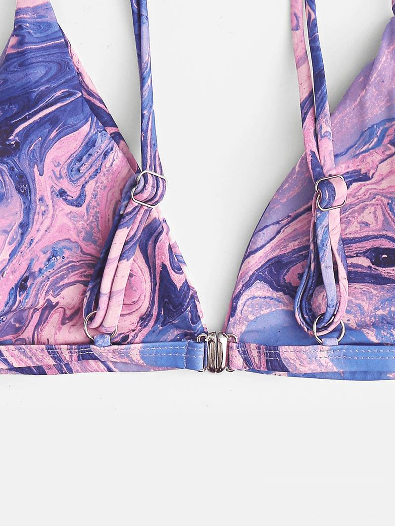 Tie-dye Painatus Bikinit Spaghetti Straps Selkänojaton Kolmio Uimapuku Rantavaatteet