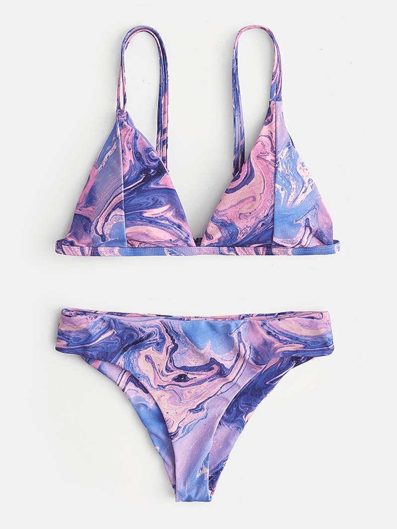 Tie-dye Painatus Bikinit Spaghetti Straps Selkänojaton Kolmio Uimapuku Rantavaatteet