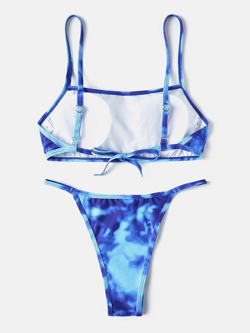 Tie Dye Painatus Stringit Bikinit Spaghetti Straps Selkänojaton Uimapuku