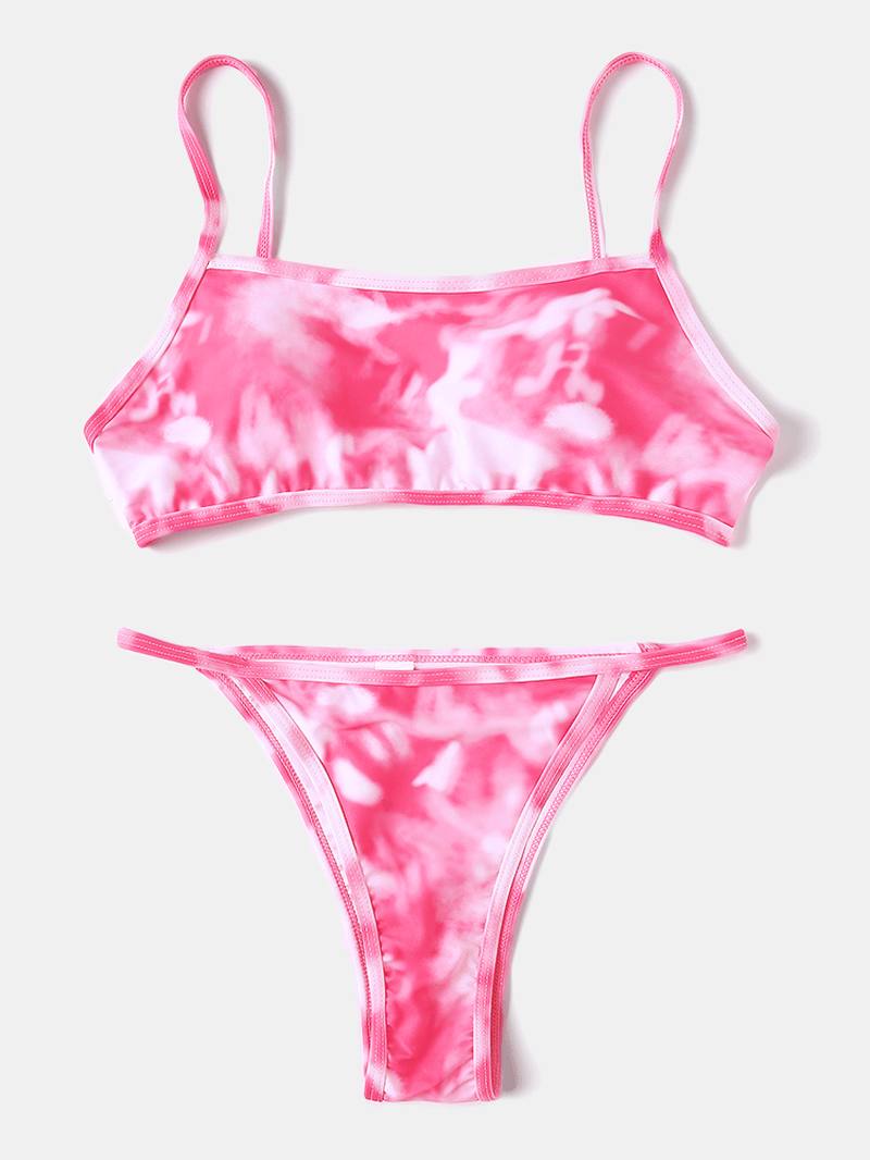 Tie Dye Painatus Stringit Bikinit Spaghetti Straps Selkänojaton Uimapuku