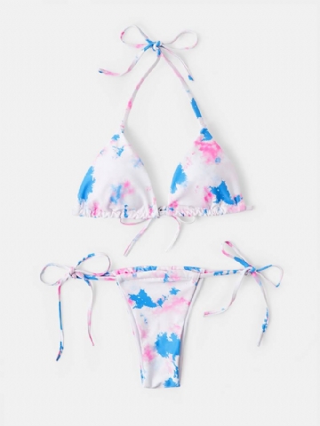 Triangle Tie-dye Riimunauha Bikinit Open Back Beachasut Naisille