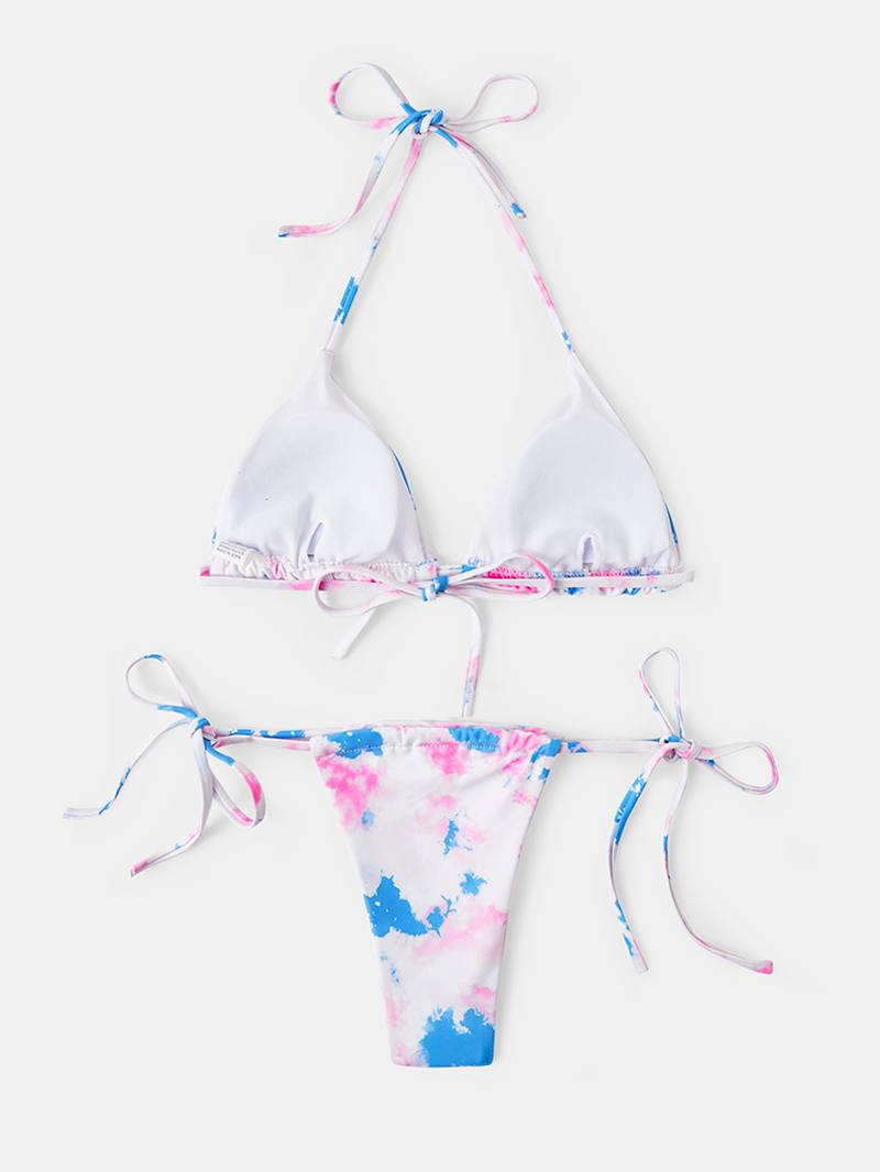 Triangle Tie-dye Riimunauha Bikinit Open Back Beachasut Naisille