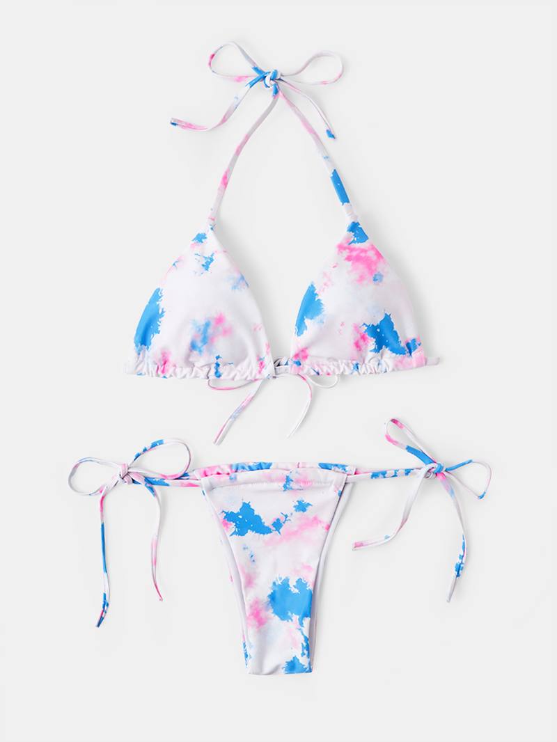 Triangle Tie-dye Riimunauha Bikinit Open Back Beachasut Naisille