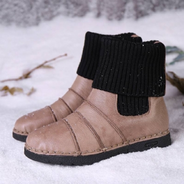 Lehmännahasta Tikkaukset Lämmin Vuori Slip-on Flat Snow Lyhyet Saappaat