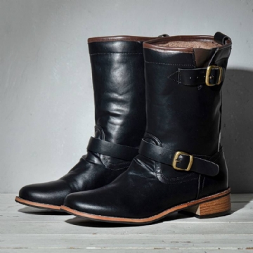 Miesten Nahka Retro Pyöreä Toe Liukumaton Solid Rento Martin Boots