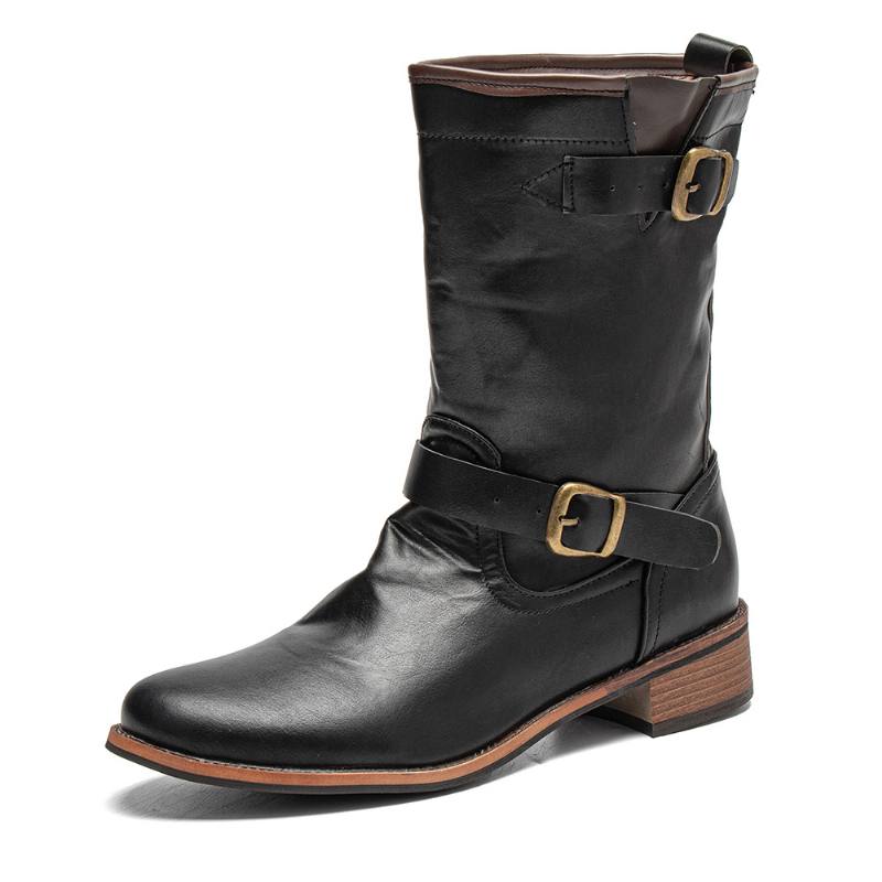 Miesten Nahka Retro Pyöreä Toe Liukumaton Solid Rento Martin Boots