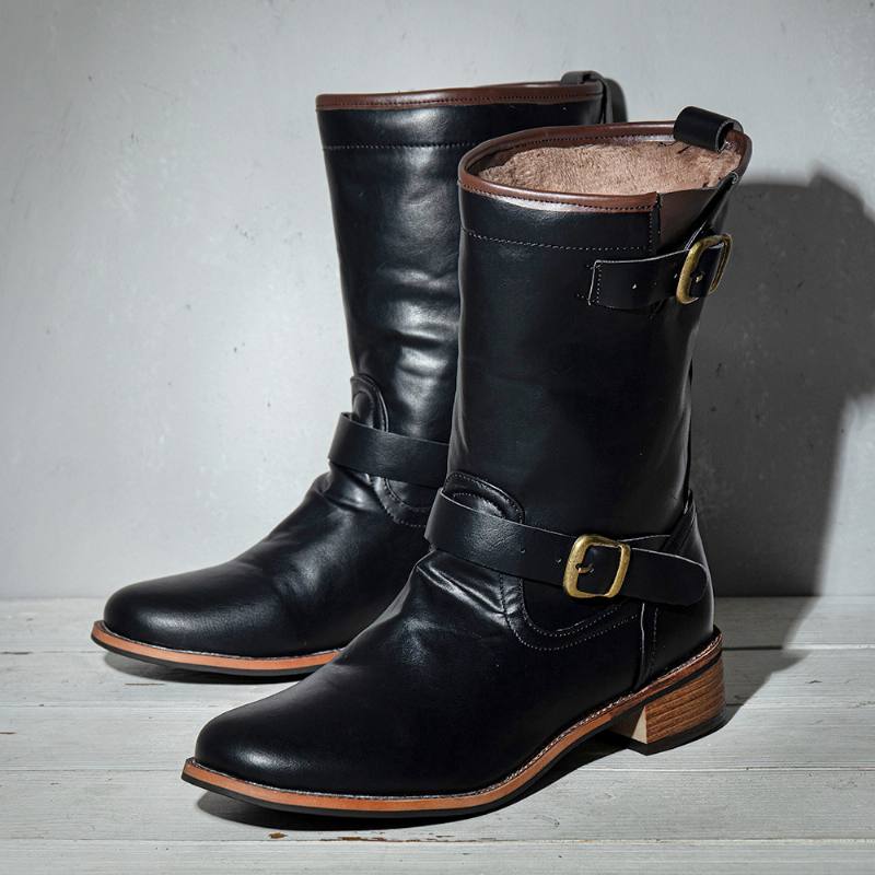 Miesten Nahka Retro Pyöreä Toe Liukumaton Solid Rento Martin Boots