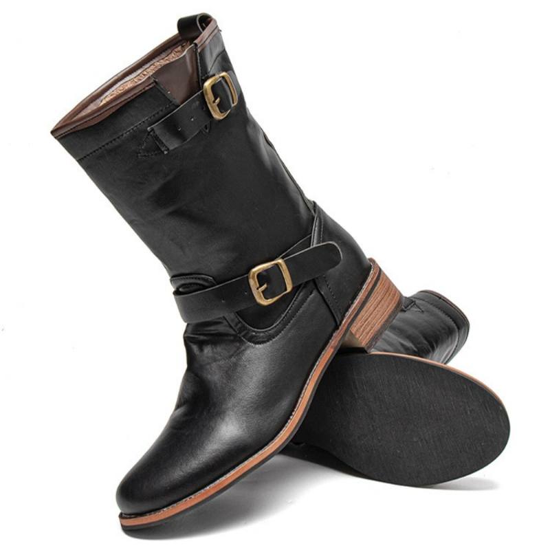 Miesten Nahka Retro Pyöreä Toe Liukumaton Solid Rento Martin Boots