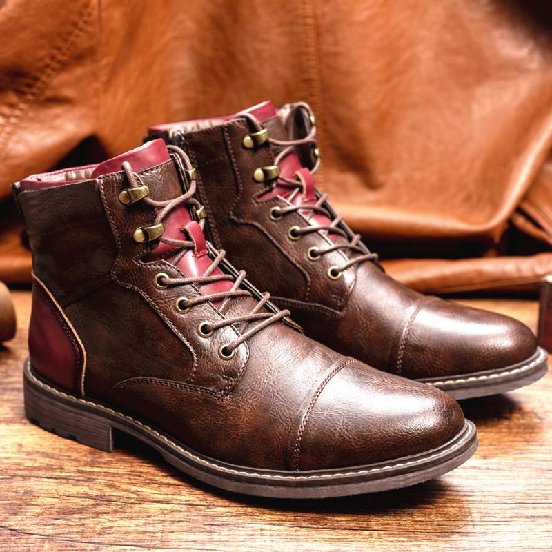 Miesten Nahkaa Hengittävä Pehmeä Pohja Vintage Teräväkärkinen Vetoketju Rento Martin Boots