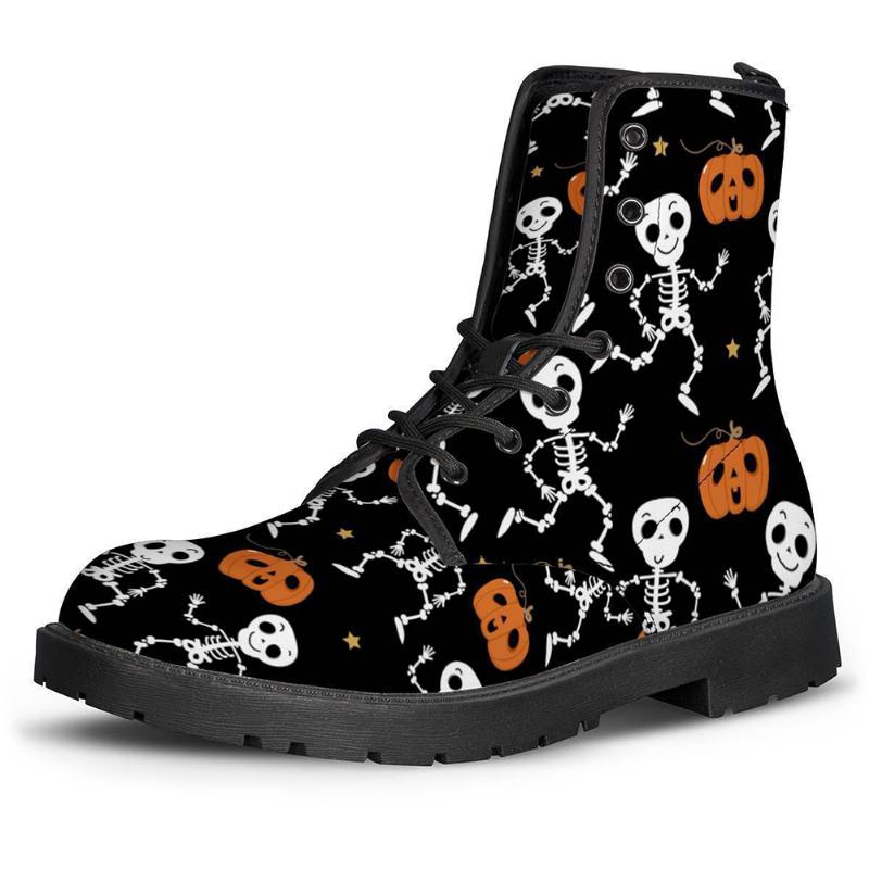 Naisten Funny Skeleton Pumpkin Painatus Pehmeä Kumi Liukumaton Ulkopohja Martin Boots