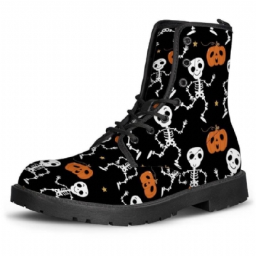 Naisten Funny Skeleton Pumpkin Painatus Pehmeä Kumi Liukumaton Ulkopohja Martin Boots