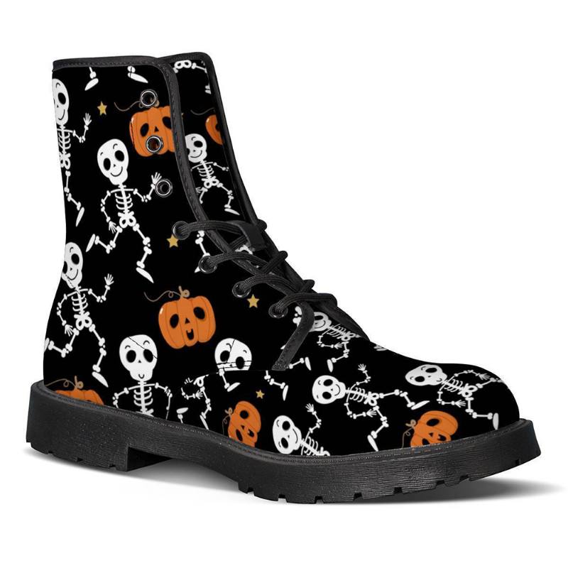 Naisten Funny Skeleton Pumpkin Painatus Pehmeä Kumi Liukumaton Ulkopohja Martin Boots