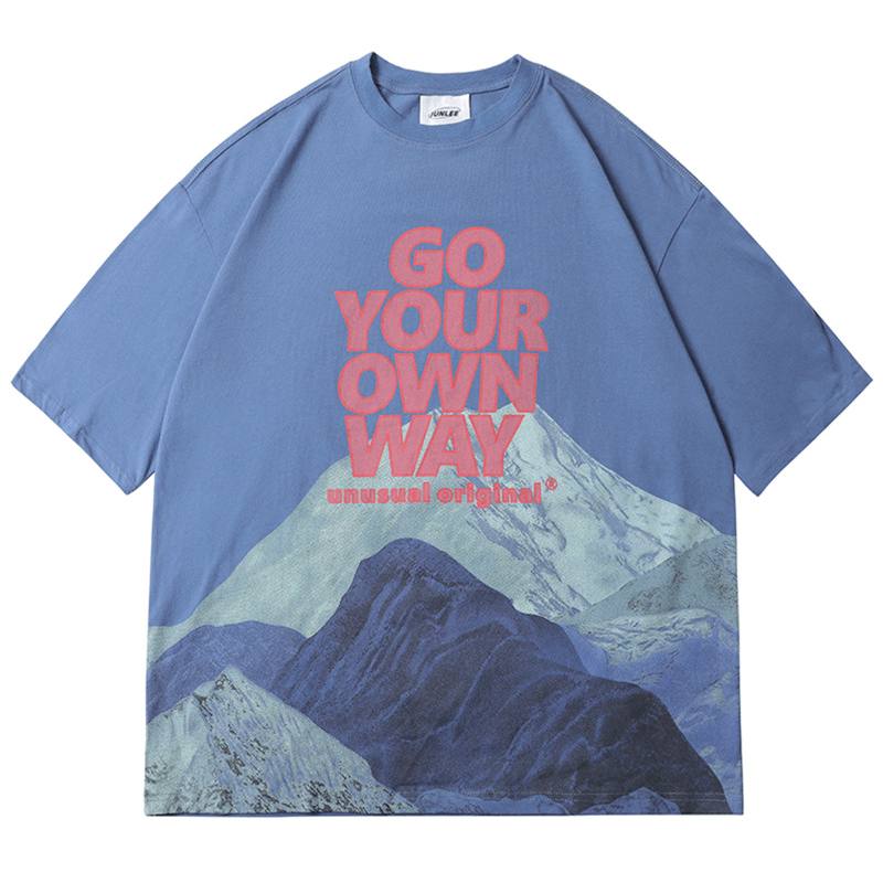 2021 Summer Super Fire Snow Mountain Painatus Lyhythihainen T-paita Miesten Tide Brand Street Hip-hop Puolihihainen T-paita