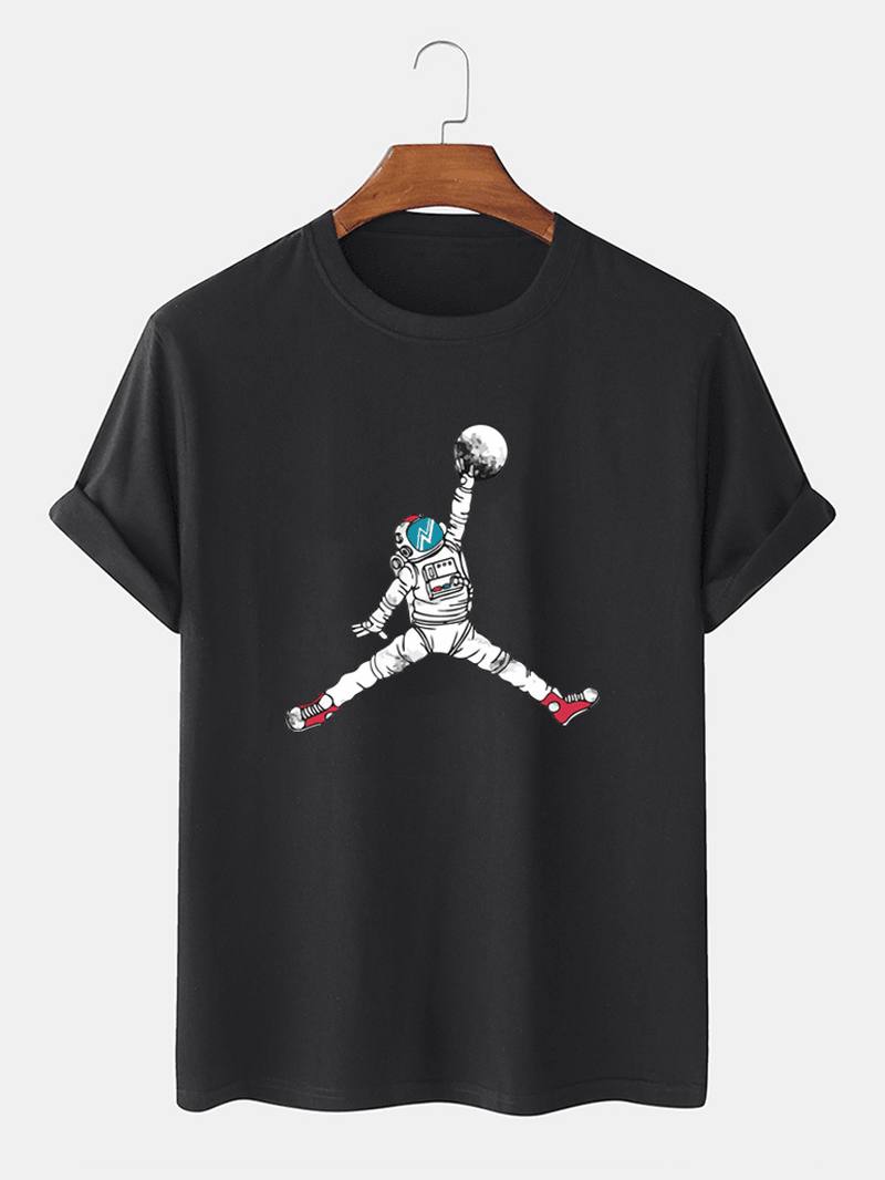 Astronaut Cartoon Painatus Crew Neck Lyhythihaiset T-paidat