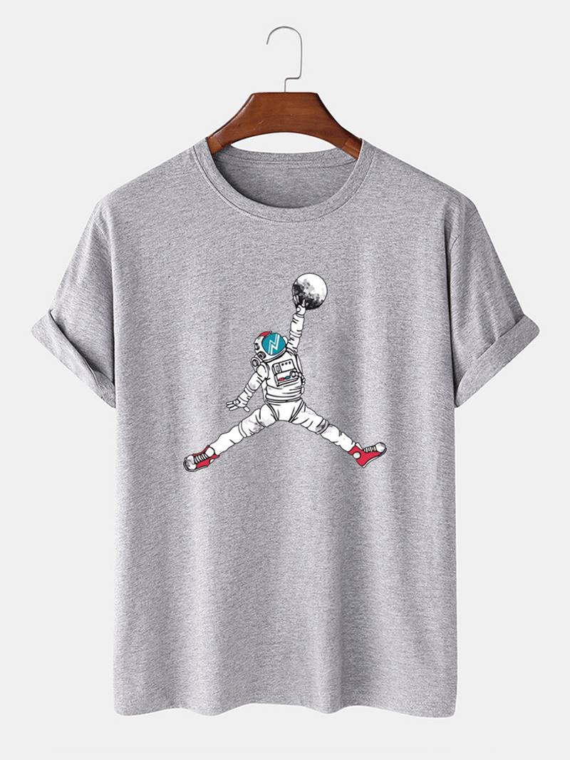 Astronaut Cartoon Painatus Crew Neck Lyhythihaiset T-paidat