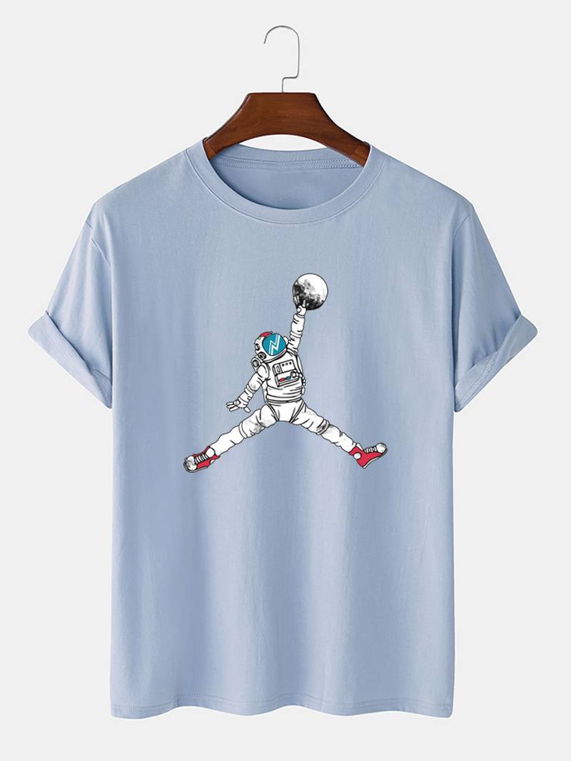 Astronaut Cartoon Painatus Crew Neck Lyhythihaiset T-paidat