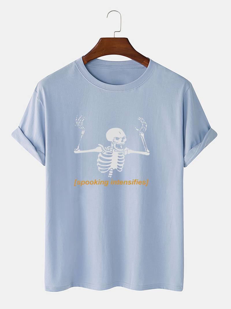 Miesten 100% Puuvillaa Skeleton Letter Painatus Lyhythihaiset T-paidat